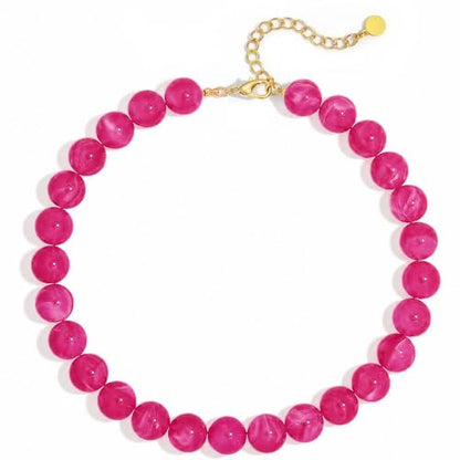 Multicolor Chunky Beaded Necklace, Statement Colorful Round Ball Beads Choker Necklace with Gold-Tone Adjustable Chain, Fashion Bold Neck Jewelry for Women - color: 16mm-Magenta