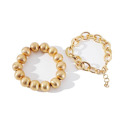 LALAPPLE Gold Plated Beaded Acrylic Bamboo Tube Bangle Bracelets for Women, Colorful Chunky Curved Tube With Gold Plated Pieces Beads Stretch Bracelet Friendship Summer Beach Jewelry - color: B-gold 2pcs