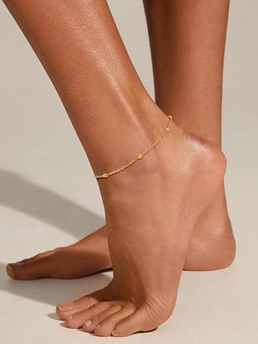 U7 Ankle Bracelets for Women Stainless Steel Waterproof Tarnish Resistant | 18K Gold Plated/Silver/Rose Gold Anklets, Cuban Chain Anklet Bracelets, Perfect for Summer Beach and Vacation Outfits - color: Gold Plated-Bead Chain