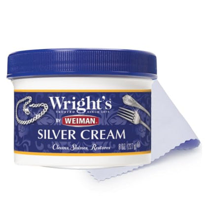 Wright's by Weiman Silver Cleaner and Polish Cream with Polishing Cloth, Ammonia-Free, Gently Clean & Remove Tarnish without Scratching - style: (Pack of 1)