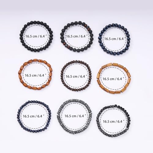 Mens Beaded Bracelets Tribal Wooden Elastic Adjustable Prayer Beads Wrap Cuff for Women - color: L: 10pcs
