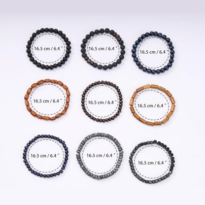 Mens Beaded Bracelets Tribal Wooden Elastic Adjustable Prayer Beads Wrap Cuff for Women - color: L: 10pcs