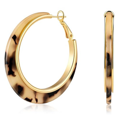 Chunky Hoop Earrings for Women, Tortoise Shell Leopard Hoops | Tortoise Shell Pattern; 18K Gold Plated Finish; 925 Silver Posts; Lightweight Statement Style - color: QIHP-20-BigLeoperd