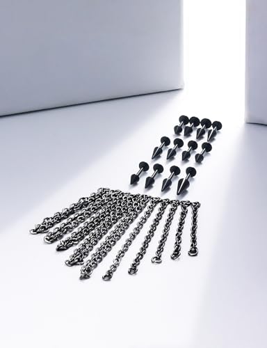 20G 18G 16G Flat Back Earrings Nose Rings Studs Chain Piercing Surgical Steel Spike Lip Nose Rings Stud Snake Bite Tragus Helix Conch Cartilage Earrings Piercing Jewelry For Women Men - color: Black, size: 18 Gauge