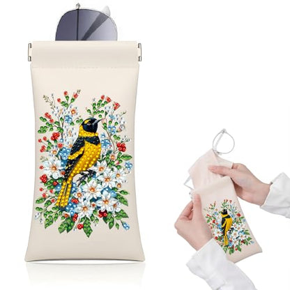 Diamond Art Painting Eye Glass Bag PU Sunglasses Glasses Storage Bag Built-in Glasses Cloth Press Automatic Closure - color: Oriole