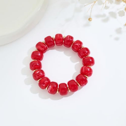 Bead Bracelet for Women Vibrant Color Resin Beads Bracelets Elastic Stretch Chunky Bracelet Boho Summer Beach Vacation Jewelry - color: Red