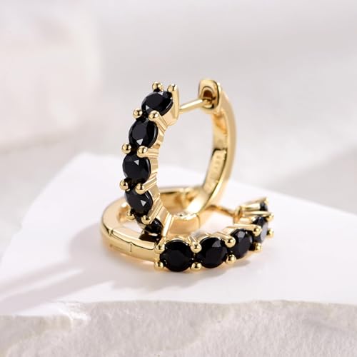 Evabelle Gold Hoop Earrings for Women 14K Real Gold Plated Cubic Zirconia Diamond Hoop Earrings Huggie Hoop Earring Women Earrings Earring for Men 925 Sterling Silver Post Hypoallergenic - color: Hoops 07-Black and Gold