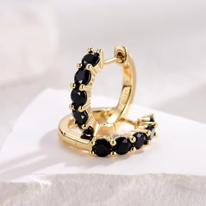 Evabelle Gold Hoop Earrings for Women 14K Real Gold Plated Cubic Zirconia Diamond Hoop Earrings Huggie Hoop Earring Women Earrings Earring for Men 925 Sterling Silver Post Hypoallergenic - color: Hoops 07-Black and Gold