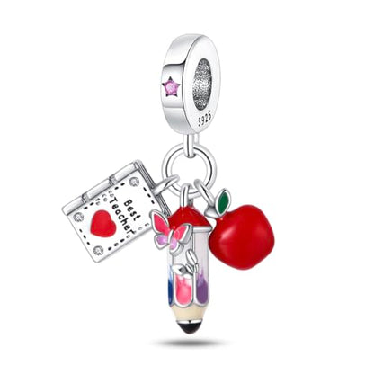 925 Sterling Silver Charms for Bracelets Necklaces Dangle Pendant With 5A Cubic Zirconias Bead Charm for Women DIY Jewelry - style: 3pcs Teacher Bead Pendant