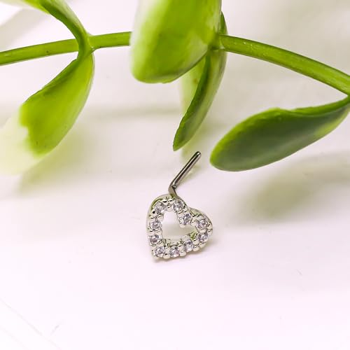 20G 3PCS Nose Ring Studs 316L Heart Nose Rings Nose Studs Butterfly and Flower Nose Stud Surgical Steel CZ L-Shaped Piercing Jewelry - color: Silver