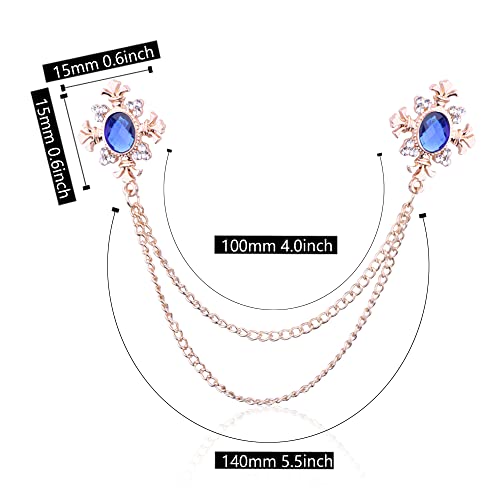 Anmpab Cross Crystal Tassel Chain Brooch Gold Silver Tassel Collar Pins Broochs Rhinestone Lapel Pin for Men Women Suit Accessories - color: Blue