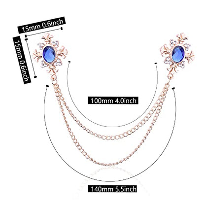 Anmpab Cross Crystal Tassel Chain Brooch Gold Silver Tassel Collar Pins Broochs Rhinestone Lapel Pin for Men Women Suit Accessories - color: Blue