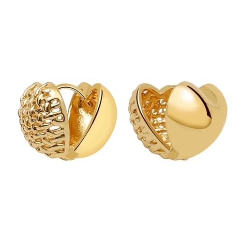 Small Chunky Gold Hoop Earrings For Women, 14k Gold Thick statement huggie hoop earrings Trendy Hoop Earrings Set Hypoallergenic Fashion Earrings - color: Heart-Gold 2