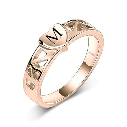 S925 Sterling Silver Personalized Initial Signet Ring Customized Letter With Birthstones Band Engraved Stacking Rings for Mother Daughter Wife Birthday Wedding Engagement Promise Ring - color: Style 2