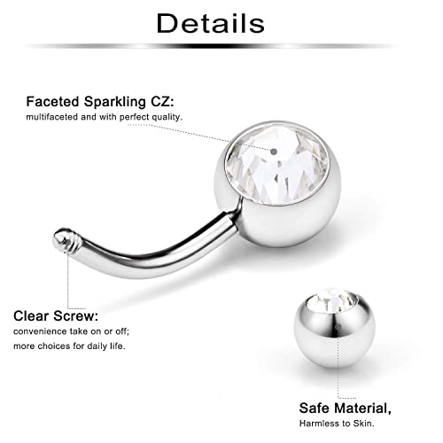 Briana Williams Belly Button Ring Belly Rings Belly Button Piercing Gold Belly Button Ring for Women Clicker Belly Ring Belly Piercing Stainless Steel 14g 10mm Blley Navel Rings Piercing Jewelry - color: E1 -5pcs, silver