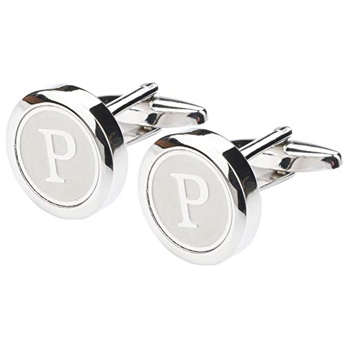 Mens Classic Stainless Steel Initial Cufflinks 26 Alphabet Initial Letter Cufflinks Business Wedding Shirts A-Z - style: P
