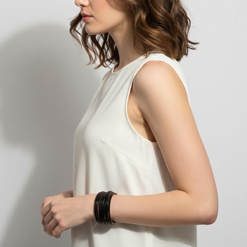 Edoneery Leather Wrap Bracelets for Women, Boho Layered Cuff Bangle | Multi-layer Leather Cuff, Daily wear, Stackable Bangle, Easy on-off, Western Jewelry Gifts for Women - color: Black-4