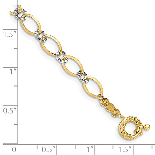 Diamond2Deal 14k Two-tone Gold Oval and Diamond Cut Circle Bracelet 7.25"