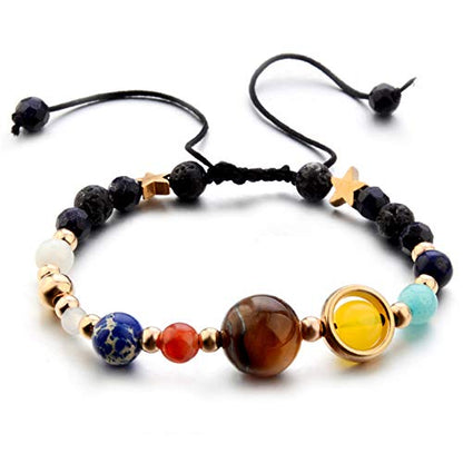 ONLYJUMP Planet Bracelet Solar System Universe Galaxy Bracelet Handmade Natural Stone Bead Bracelet String Adjustable Astronomy Gifts Bangle for Women Men - color: Planet