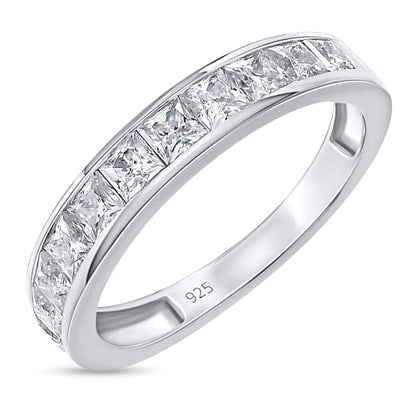 2.5MM Princess Cut Lab Grown Diamond & Lab Created Moissanite Wedding Band Half Eternity Ring For Women In 925 Sterling Silver & 10K/14K Solid Gold Stackable Promise Ring 1 Cttw (Clarity VVS1) - color: 925 White Gold, size: 4.5