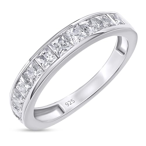 2.5MM Princess Cut Lab Grown Diamond & Lab Created Moissanite Wedding Band Half Eternity Ring For Women In 925 Sterling Silver & 10K/14K Solid Gold Stackable Promise Ring 1 Cttw (Clarity VVS1) - color: 925 White Gold, size: 7