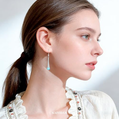 Boho Turquoise Dangle Earrings For Women Trendy,Western Blue Gemstone Drop Earings,Vintage Gothic Ethnic Statement Beach Vacation Long Birthstone Earrings with Leaf Teardrop Turquoise Crystal Tassels,Fashion Jewelry Birthday Gift. - style: A2 Turquoise Wr