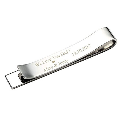 Zysta Free Engraving - Personalized Custom Mens High Polished Stainless Steel Mens Tie Bar Clip for Regular Ties + Gift Box - color: Silver