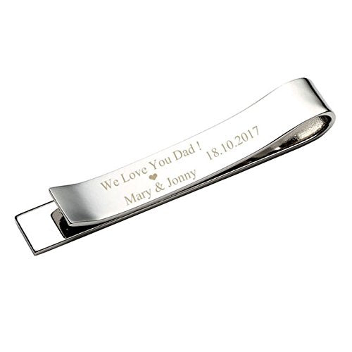 Zysta Free Engraving - Personalized Custom Mens High Polished Stainless Steel Mens Tie Bar Clip for Regular Ties + Gift Box - color: Silver