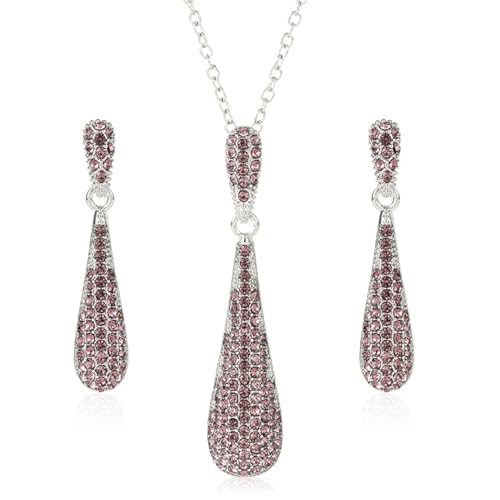 YINLI Full Crystal Rhinestone Gem Tear Drop Pendant Necklace Earrings Jewelry Sets - style: Style13