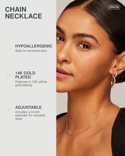 PAVOI 14K Gold Plated Adjustable Link Chain Necklace for Women | Box Rope Sphere Bead Serpentine Anchor Mariner Gold Chain Necklaces - color: Yellow Gold, style: Box
