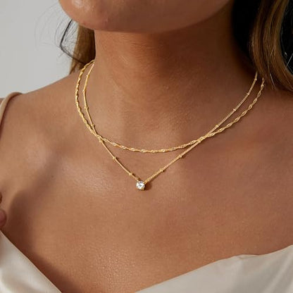 Yoosteel Layered 14K-Gold-Plated Necklace for Women,CZ Necklaces Stack | Dainty Cubic Zirconia Pendant Necklace,Simple Chain Choker Stackable,Trendy Jewelry,Wedding Bridesmaid Gifts - color: Layered Small CZ