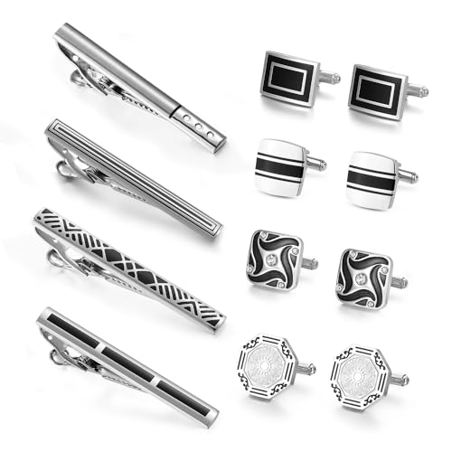 wynameleri Cufflink and Tie Clip Set for Men, 12 PCS Necktie Bars and Cuff Links Formal Business Dress Shirts Buttons Case Packed - color: T0408029