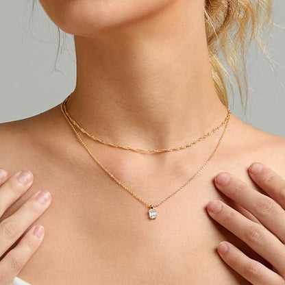 Zeffy Diamond Necklaces for Women, Dainty Gold Necklace 18k Gold Plated Layered Necklaces Simple Gold CZ Diamond Pendant Necklaces for Women Trendy Jewelry Gifts for Girls - color: Gold Diamond Layered Necklace