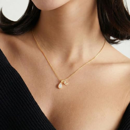 MTMY Gold Moon Pendant Necklace for Women,14K Gold Plated Dainty Chain Crescent Moon Sun Star Necklace Jewelry - style: drop moon