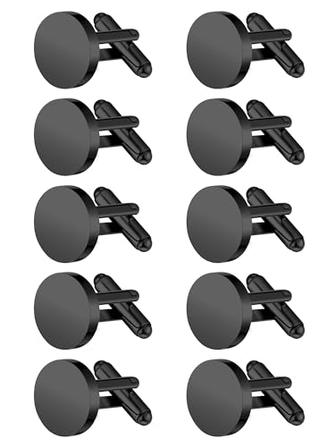 Newcotte 5 Pairs Cufflinks for Men Round Silver Cufflinks Mens Classic Stainless Steel Cuff Links Set for Wedding Gifts - color: Black
