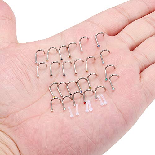 10-30PCS 18G Surgical Steel Mix Color Diamond CZ Nose Stud Rings Screw Piercing Jewelry 1.5mm 2mm 2.5mm 3mm - style: 30PCS - 1.5mm