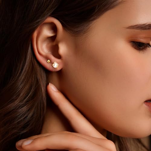 Pearl Earrings for Women 14k Gold/Silver Pearl Drop Earrings Long White Pearl Tassel Dangle Statement Earrings Bridal Wedding Dainty Prom Earrings Birthday Gifts Jewelry - color: Gold Caged Pearl+Ball Stud Earrings
