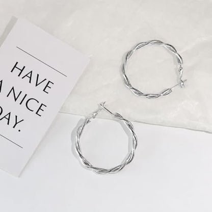 OGD Teardrop Hoop Earrings for Women 14K Gold Plated Large Chunky Oval Pull Through Hoop Earrings Statement Jewelry Gift for Women Hypoallergenic - color: Twisted Hoop-Silver38mm