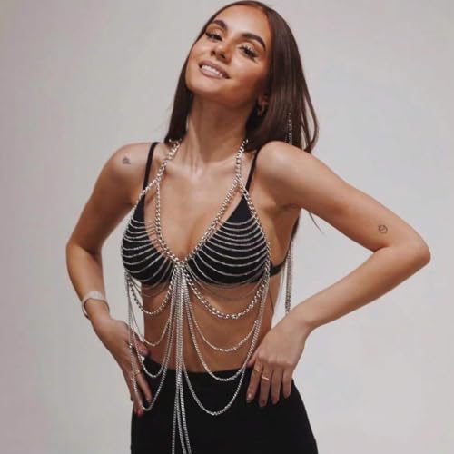 Sexy tassel body chain bra chain gold body jewelry bikini chain beach shoulder chain accessories carnival nightclub party gift (golden-3666) - style: silver-3666