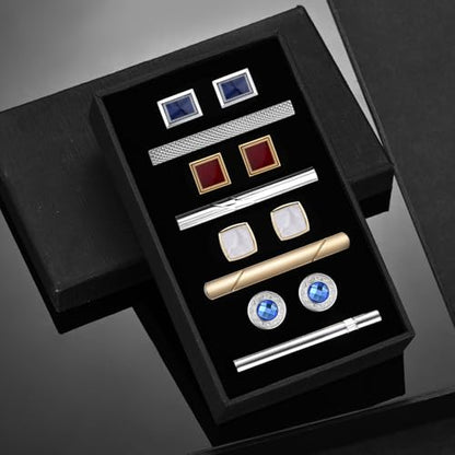 wynameleri Cufflink and Tie Clip Set for Men, 12 PCS Necktie Bars and Cuff Links Formal Business Dress Shirts Buttons Case Packed - color: T0408011