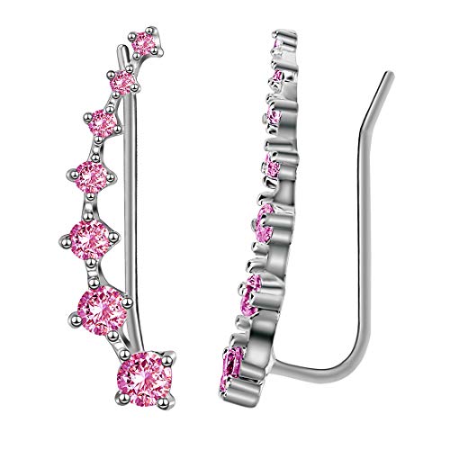 CZ Stud Earrings 925 Sterling Silver 18K Gold Plated Round Cubic Zirconia Hypoallergenic Set - color: Pink