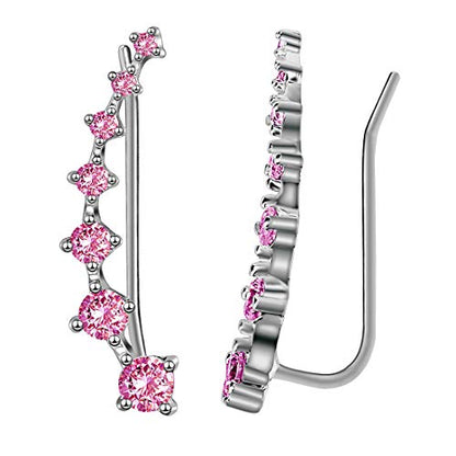 CZ Stud Earrings 925 Sterling Silver 18K Gold Plated Round Cubic Zirconia Hypoallergenic Set - color: Pink