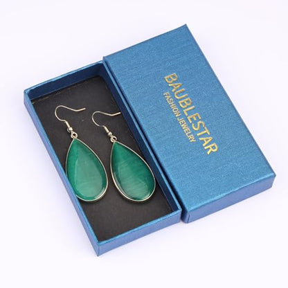 BaubleStar Natural Crystal Healing Stone Earrings Statement Teardrop Dangle Earrings for Women - color: Green