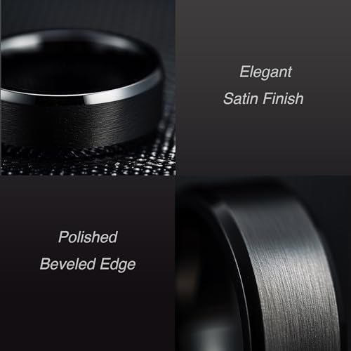 LerchPhi Engraved Custom Tungsten Rings For Men Wedding Band Personalized Titanium Promise Ring for Him Black/Red/Green/Purple/Blue Beveled Edge Szie 6 to 16 - color: No Custom-8MM Black Titanium