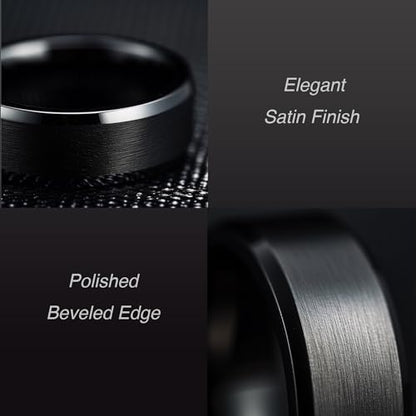 LerchPhi Engraved Custom Tungsten Rings For Men Wedding Band Personalized Titanium Promise Ring for Him Black/Red/Green/Purple/Blue Beveled Edge Szie 6 to 16 - color: No Custom-8MM Black Titanium