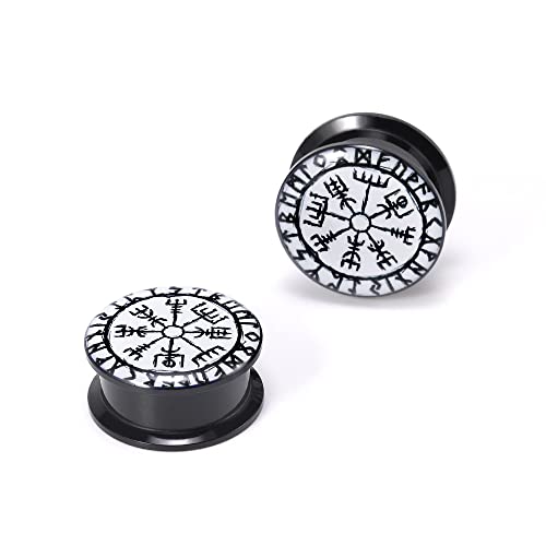 1 Pair Acrylic Solid Screw On Ear Plugs Tunnels Scandinavian Norse Viking Symbol Resin Allergy Free Stretcher For Women Men Body Piercing Jewelry - size: 25mm