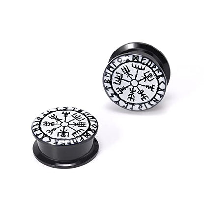 1 Pair Acrylic Solid Screw On Ear Plugs Tunnels Scandinavian Norse Viking Symbol Resin Allergy Free Stretcher For Women Men Body Piercing Jewelry - size: 25mm