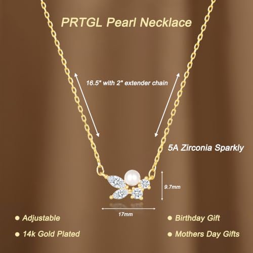 Pearl Necklaces for Women 14k Gold/White Gold Plated CZ Diamond | Dainty Cubic Zirconia Necklace, Bridal Bridesmaids Wedding Jewelry Gifts - color: Gold CZ Round Pearl