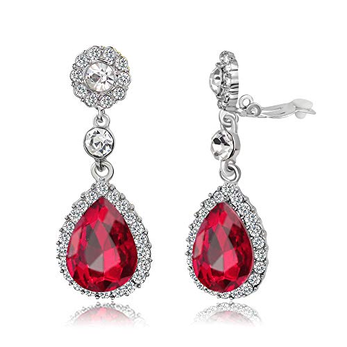 Gorgeous Austrian Crystal Rhinestone Wedding Bridal Teardrop Drop Dangle Earrings - color: Red