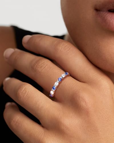 Stackable Half Eternity Rings for Women 14K Gold Plated Wedding Band | Cubic Zirconia/Emearld/Ruby/Sapphire 2.5mm Thin Promise Ring for Mom Wife friends - color: CZ/Sapphire